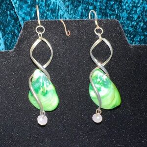 Sterling Silver Swirl With Seashell Fishhook Earrings